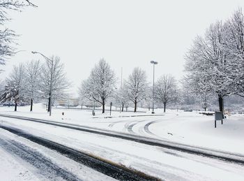 Snow covered trees against sky