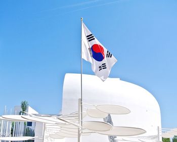 Low angle view of building against blue sky