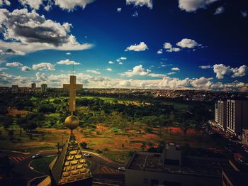 High angle view of townscape against sky