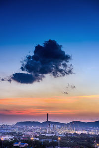 Silhouette of city at sunset