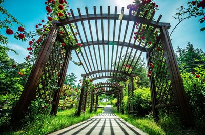 Empty bridge in park against sky