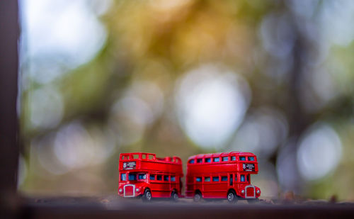 Close-up of toy car on table