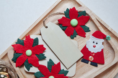 High angle view of christmas decoration on table