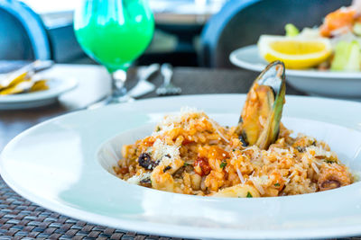 Close-up of food in plate on table