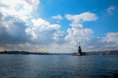 Scenic view of sea against cloudy sky