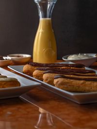 Close-up of breakfast served on table