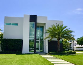 Exterior of modern building against clear sky