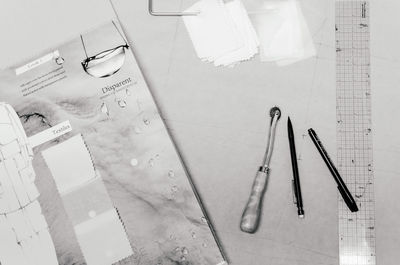 High angle view of pen on table