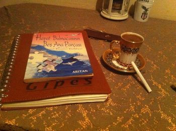 High angle view of coffee cup on table