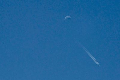 Low angle view of vapor trail in blue sky