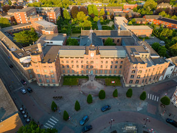 High angle view of buildings in city