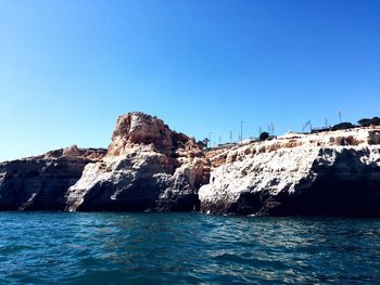 Scenic view of sea against clear blue sky