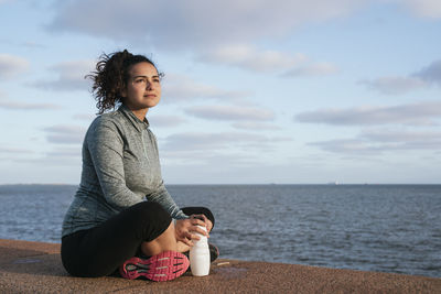 Woman resting after exercise alone