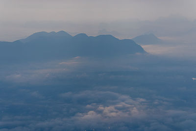 Scenic view of mountains against sky during sunset
