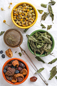 High angle view of food in bowl on table