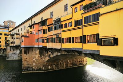 Buildings by canal against sky in city