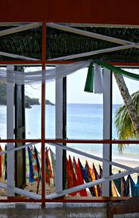 View of sea seen through window