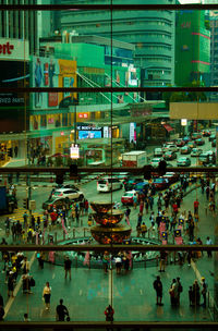 High angle view of people on street in city