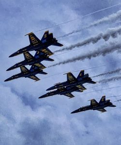 Low angle view of airplane flying in sky