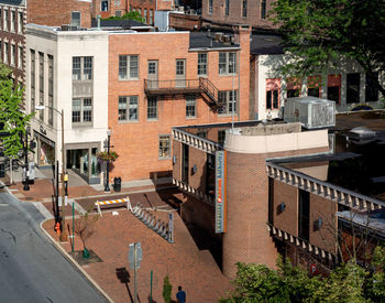 High angle view of buildings in city