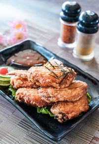 Close-up of food in plate on table