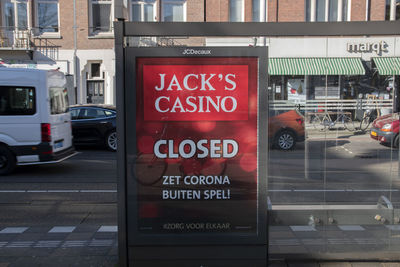 Information sign on street in city