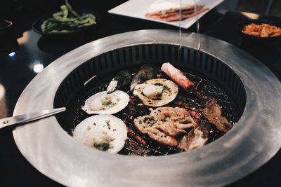 High angle view of food served in plate