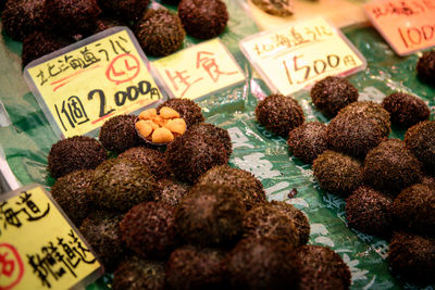 Close-up of various fruits for sale in market