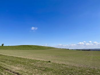 Scenic view of field against blue sky