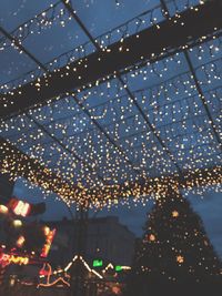 Close-up of illuminated christmas tree at night