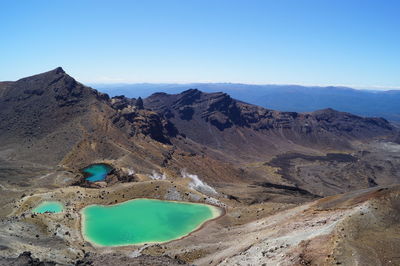 Lake amidst mountains against clear blue sky