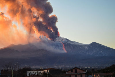 Scenic view of volcanic mountain against sky