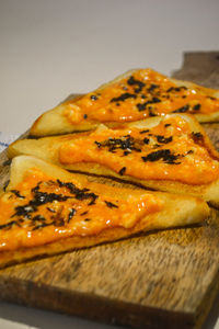 High angle view of pizza on table