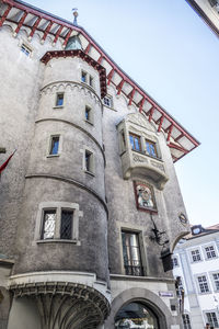 Low angle view of old building against sky