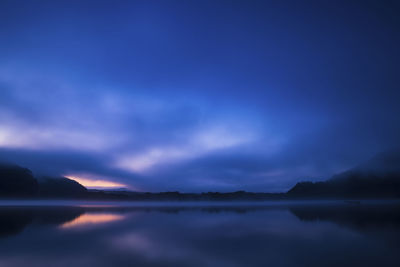 Scenic view of lake against sky during sunset