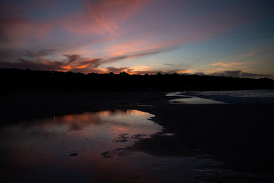 Scenic view of lake against sky at sunset