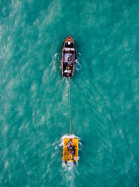 High angle view of ship in sea