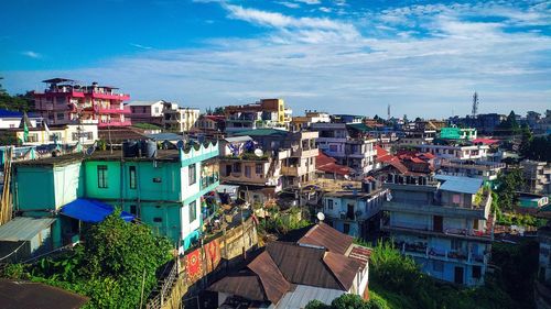 High angle view of townscape against sky