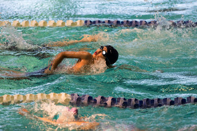 Boy swimming in pool