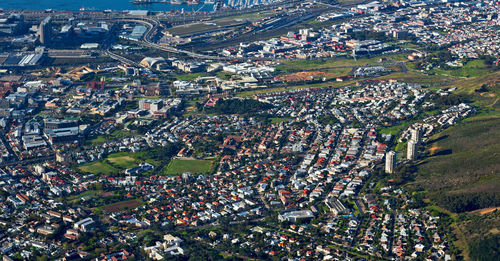 High angle view of buildings in town