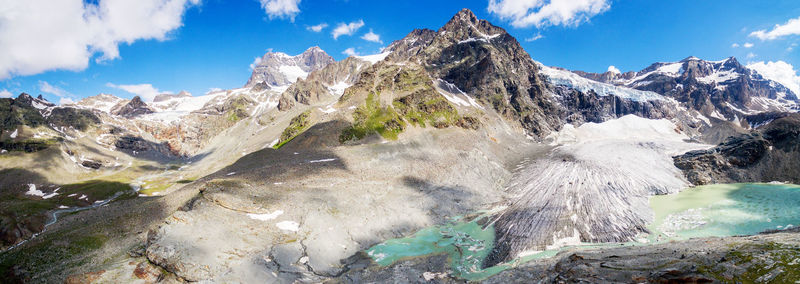 Panoramic view of snowcapped mountains against sky