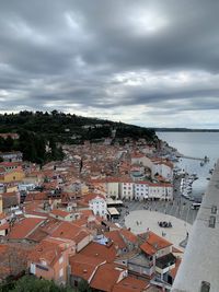 High angle view of townscape against sky