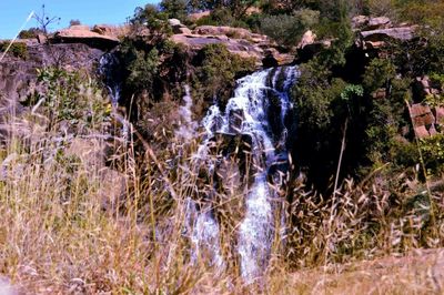 Scenic view of river flowing through rocks