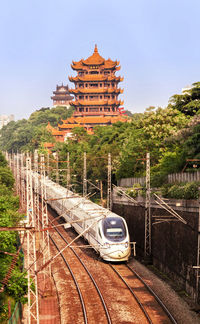 Train moving on railroad track