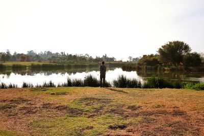 Scenic view of lake against clear sky