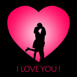 Silhouette man and woman standing against red heart shape