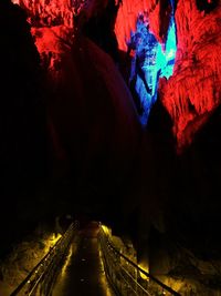 Panoramic view of illuminated mountain at night