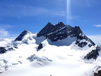 Scenic view of snow covered mountains against sky