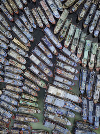 Full frame shot of boats moored in sea