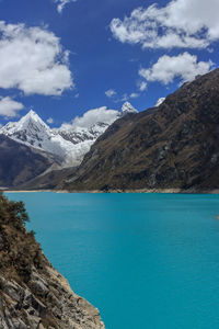 Scenic view of snowcapped mountains against sky